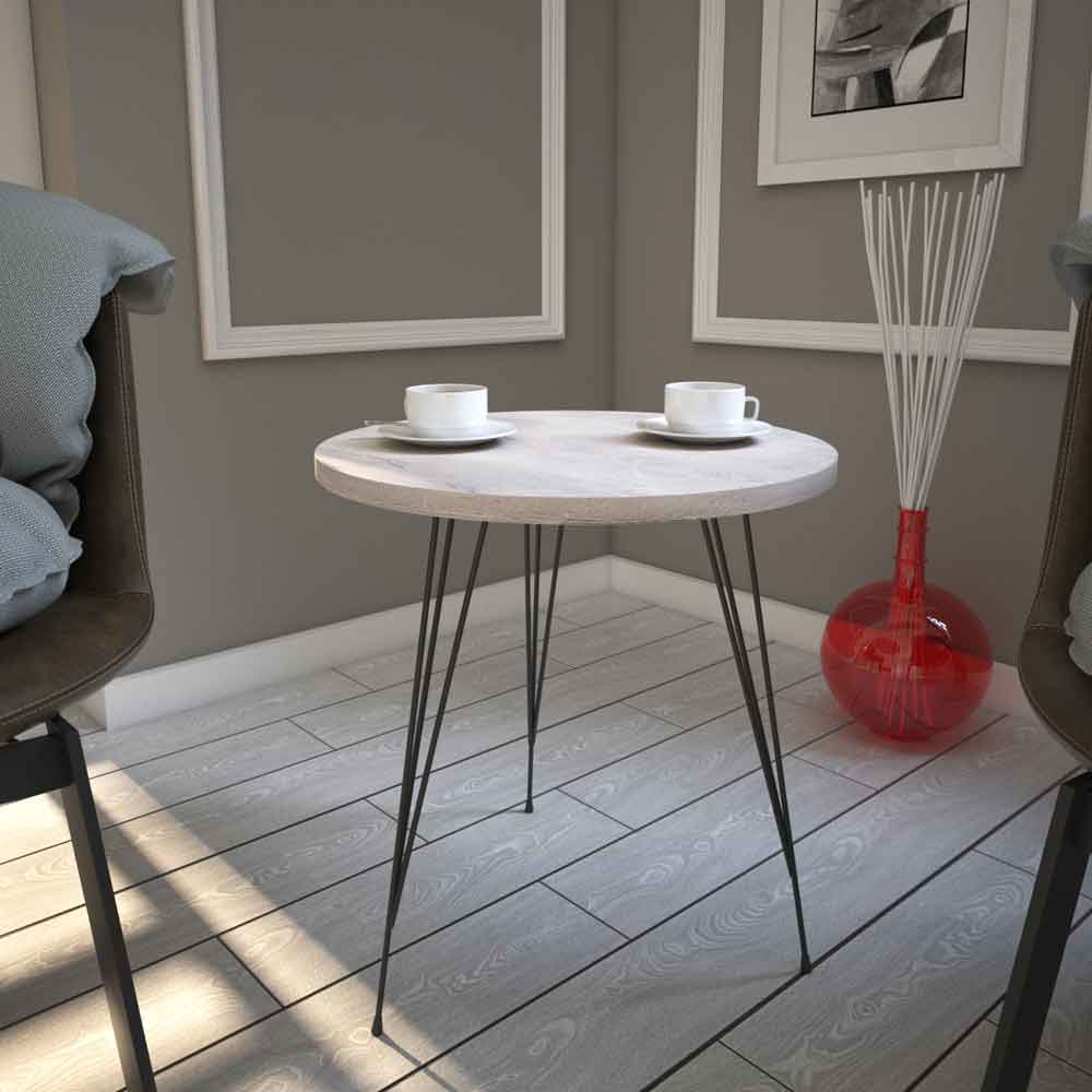 Sandalf Wooden Side Table with Black Metal Legs in Sea Oak