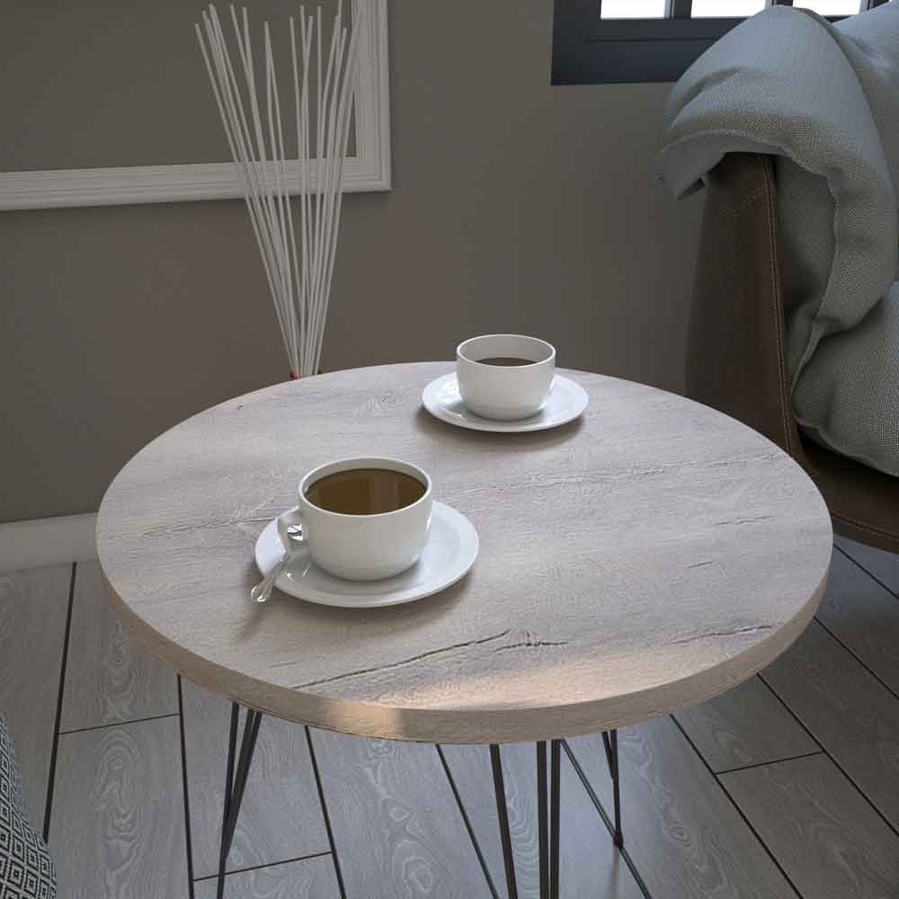 Sandalf Wooden Side Table with Black Metal Legs in Sea Oak