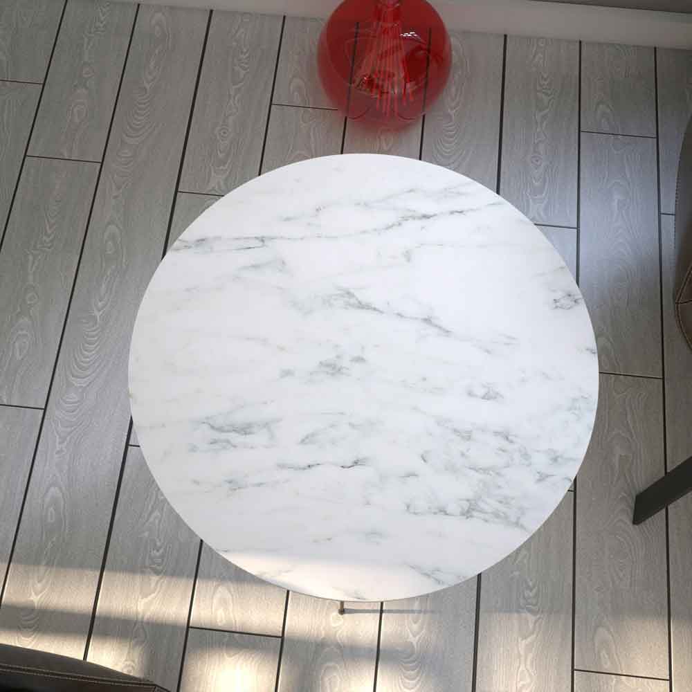 Sandalf Wooden Side Table with Black Metal Legs in White Marble Effect