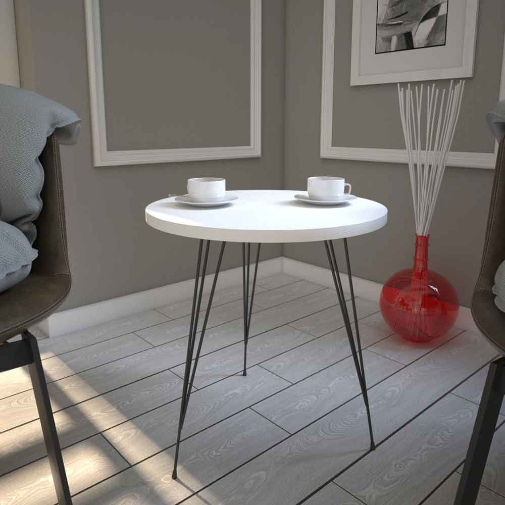 Sandalf Wooden Side Table with Black Metal Legs in White