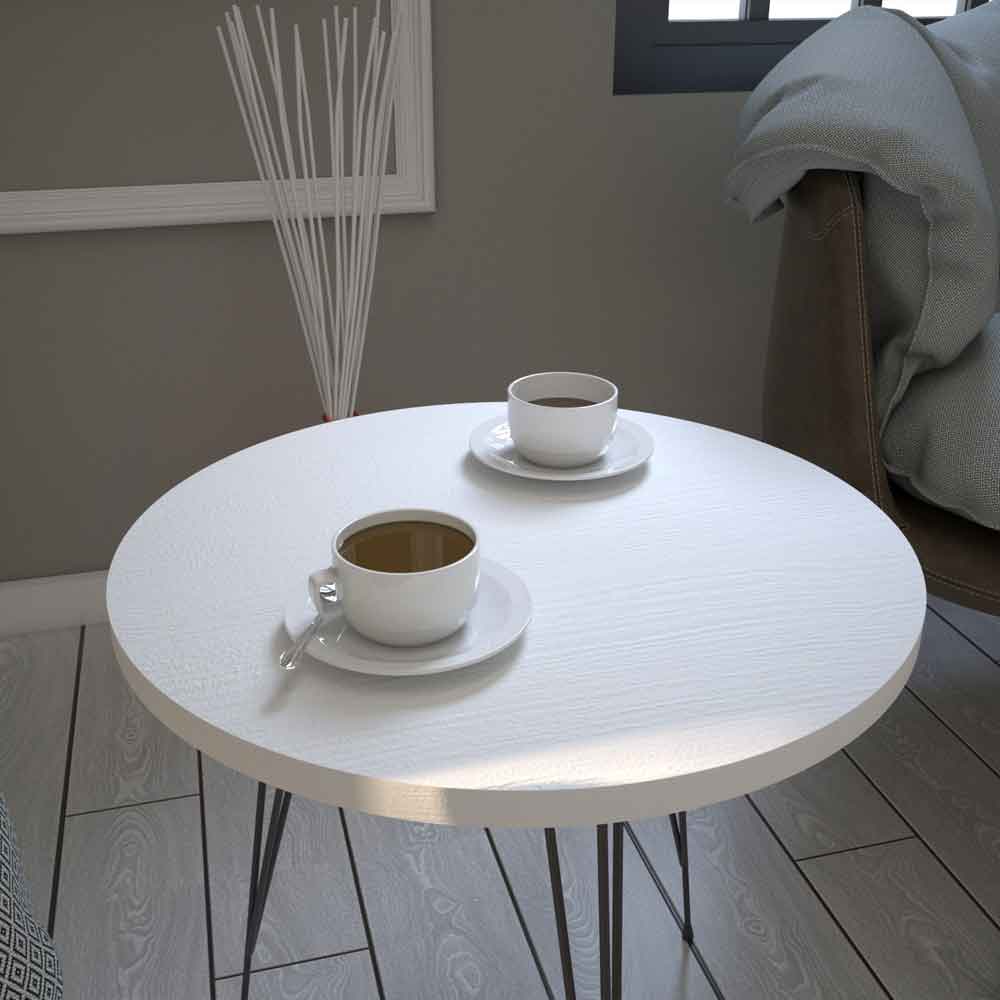 Sandalf Wooden Side Table with Black Metal Legs in White