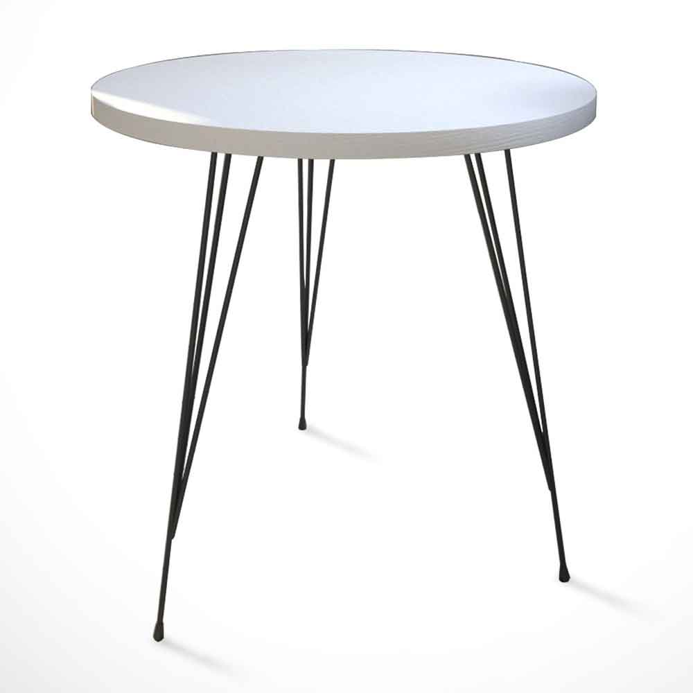Sandalf Wooden Side Table with Black Metal Legs in White