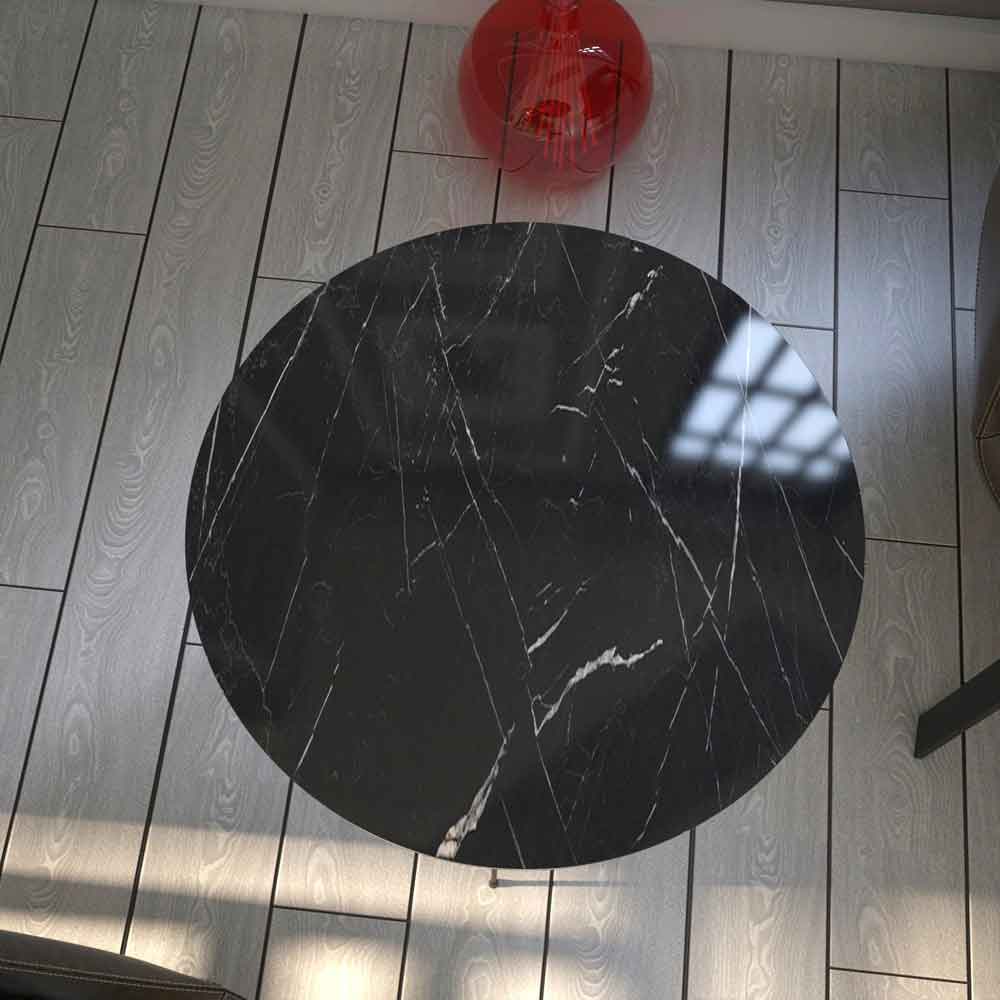 Sandalf Wooden Side Table with Metal Legs in Black Marble Effect