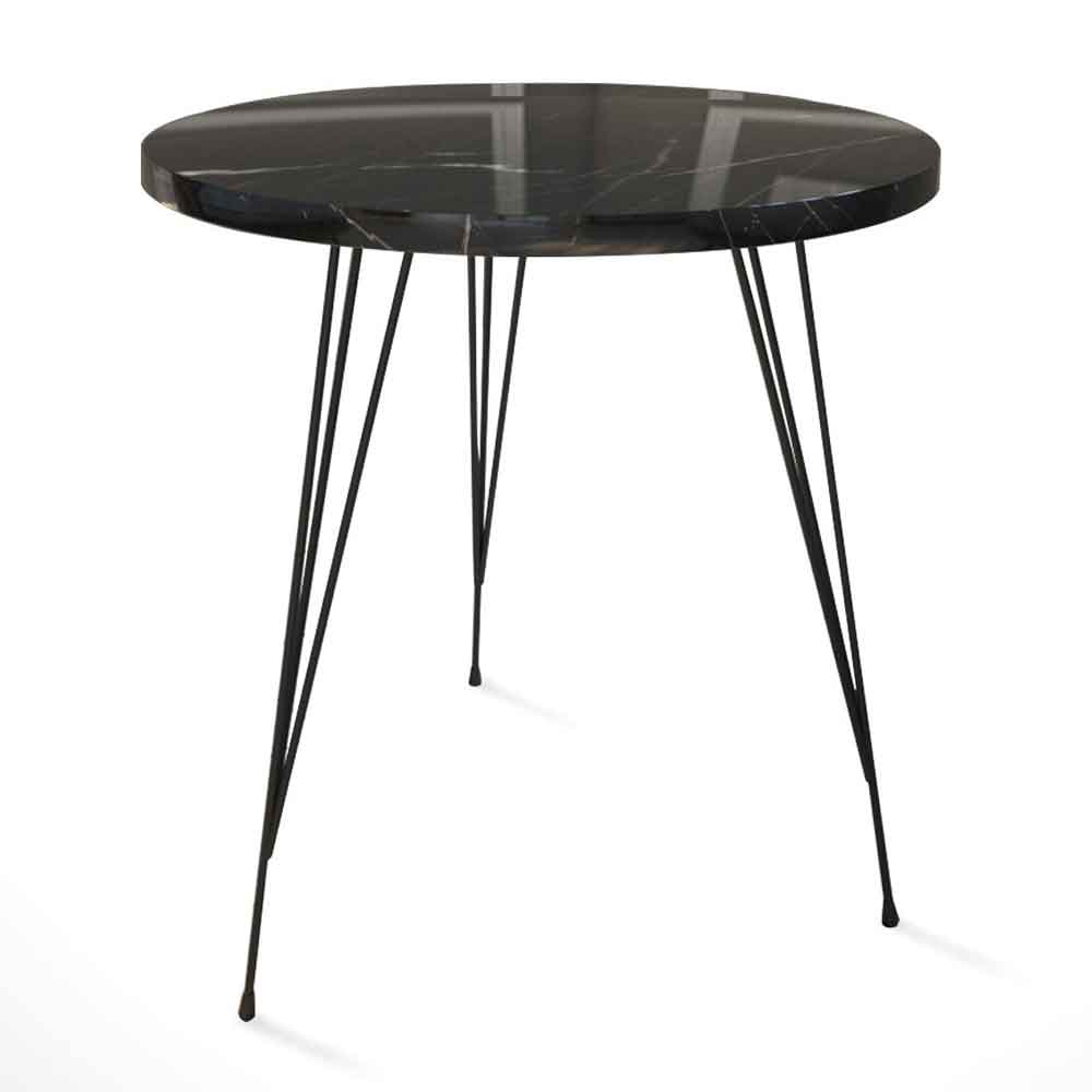 Sandalf Wooden Side Table with Metal Legs in Black Marble Effect