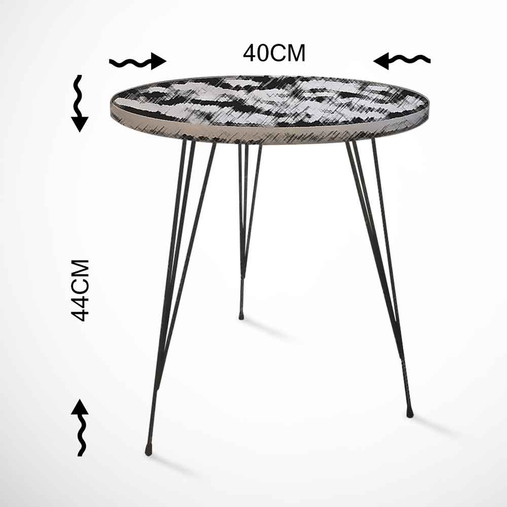 Sandalf Wooden Side Table with Metal Legs in Black Marble Effect