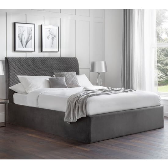 Sanderson Quilted Storage Velvet Double Bed In Grey