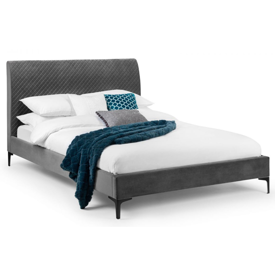 Sabine Quilted Velvet King Size Bed In Grey