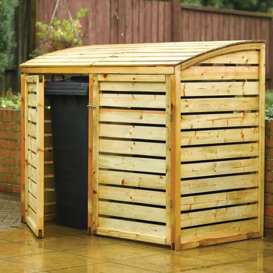 Read more about Sandiacre wooden double bin store with 4 doors in natural timer
