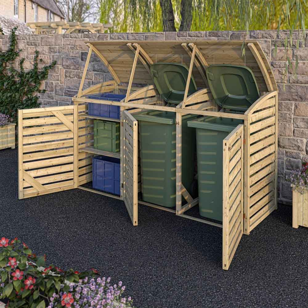 Sandiacre Outdoor Wooden Double Bin Storage Cabinet with Box Store in Natural
