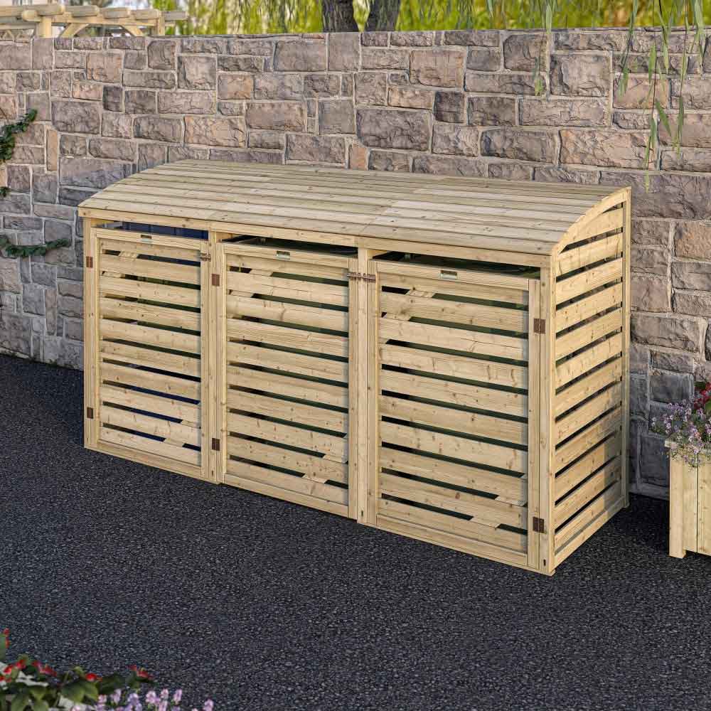 Sandiacre Outdoor Wooden Double Bin Storage Cabinet with Box Store in Natural