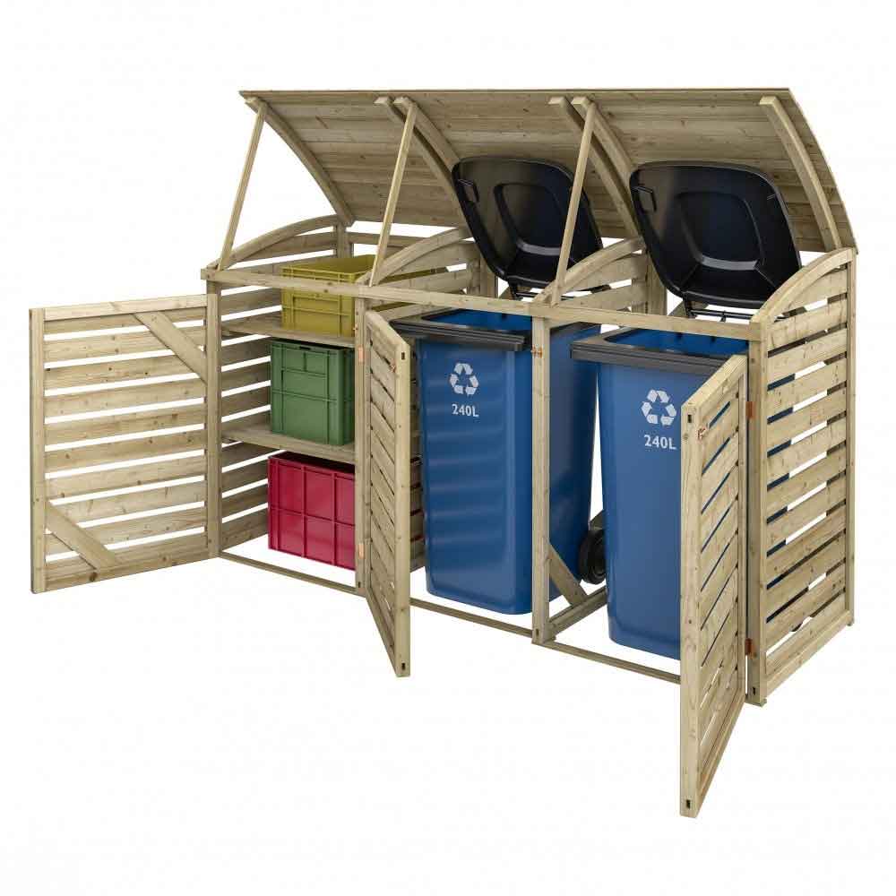 Sandiacre Outdoor Wooden Double Bin Storage Cabinet with Box Store in Natural