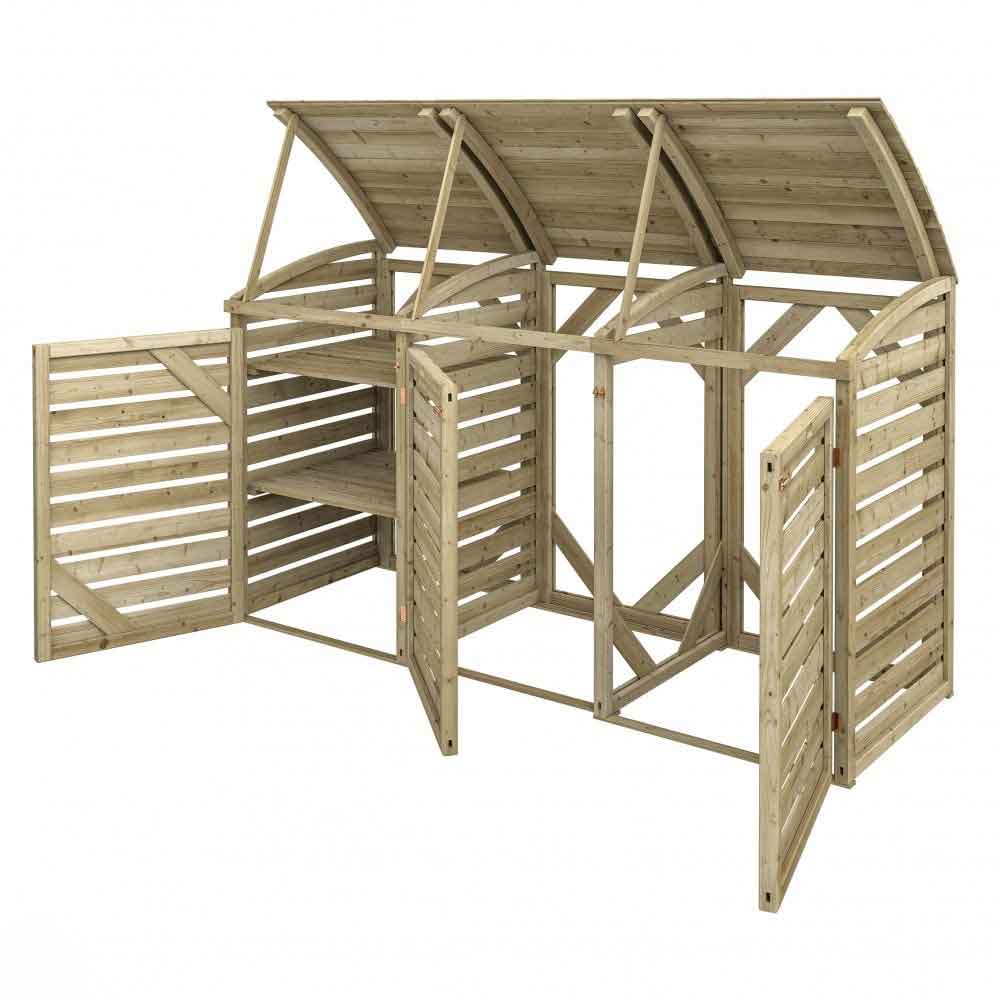 Sandiacre Outdoor Wooden Double Bin Storage Cabinet with Box Store in Natural