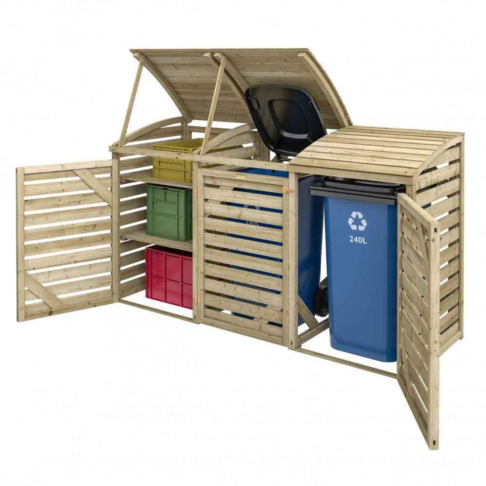 Sandiacre Outdoor Wooden Double Bin Storage Cabinet with Box Store in Natural