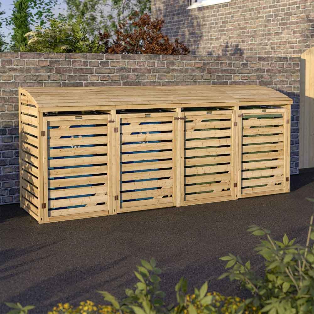 Sandiacre Outdoor Wooden Quadruple Bin Storage Cabinet in Natural