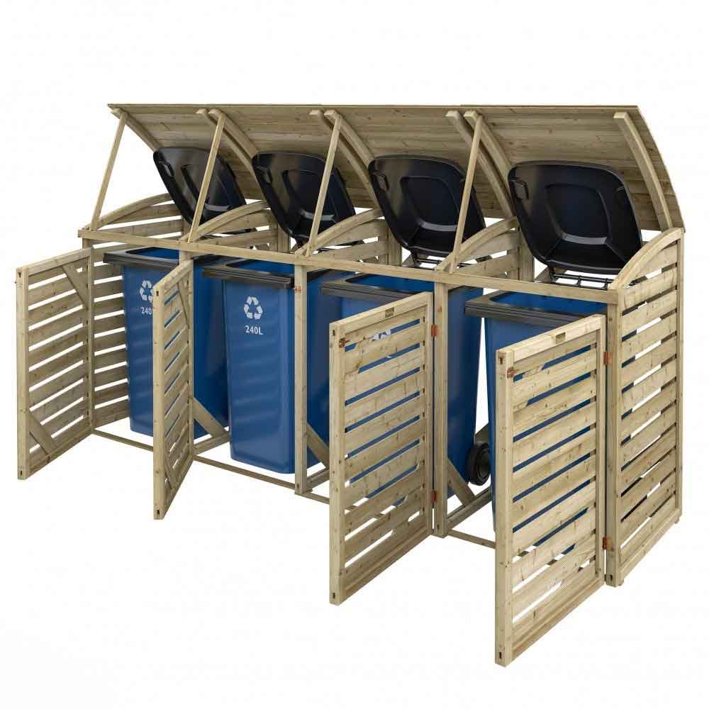 Sandiacre Outdoor Wooden Quadruple Bin Storage Cabinet in Natural