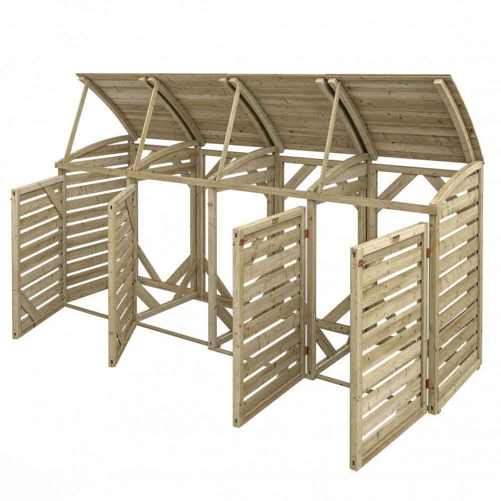 Sandiacre Outdoor Wooden Quadruple Bin Storage Cabinet in Natural
