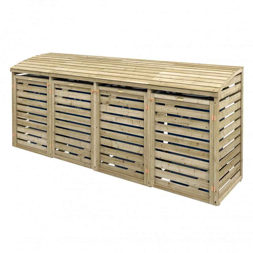 Sandiacre Outdoor Wooden Quadruple Bin Storage Cabinet in Natural