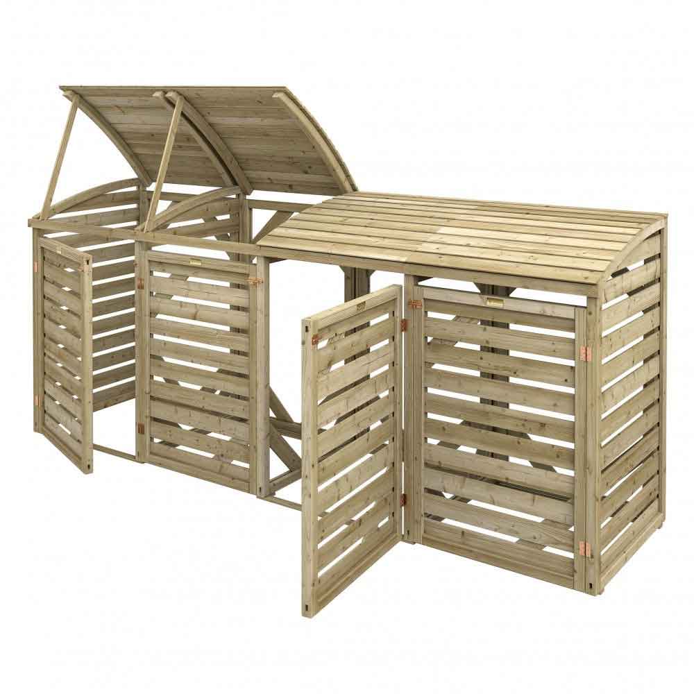 Sandiacre Outdoor Wooden Quadruple Bin Storage Cabinet in Natural