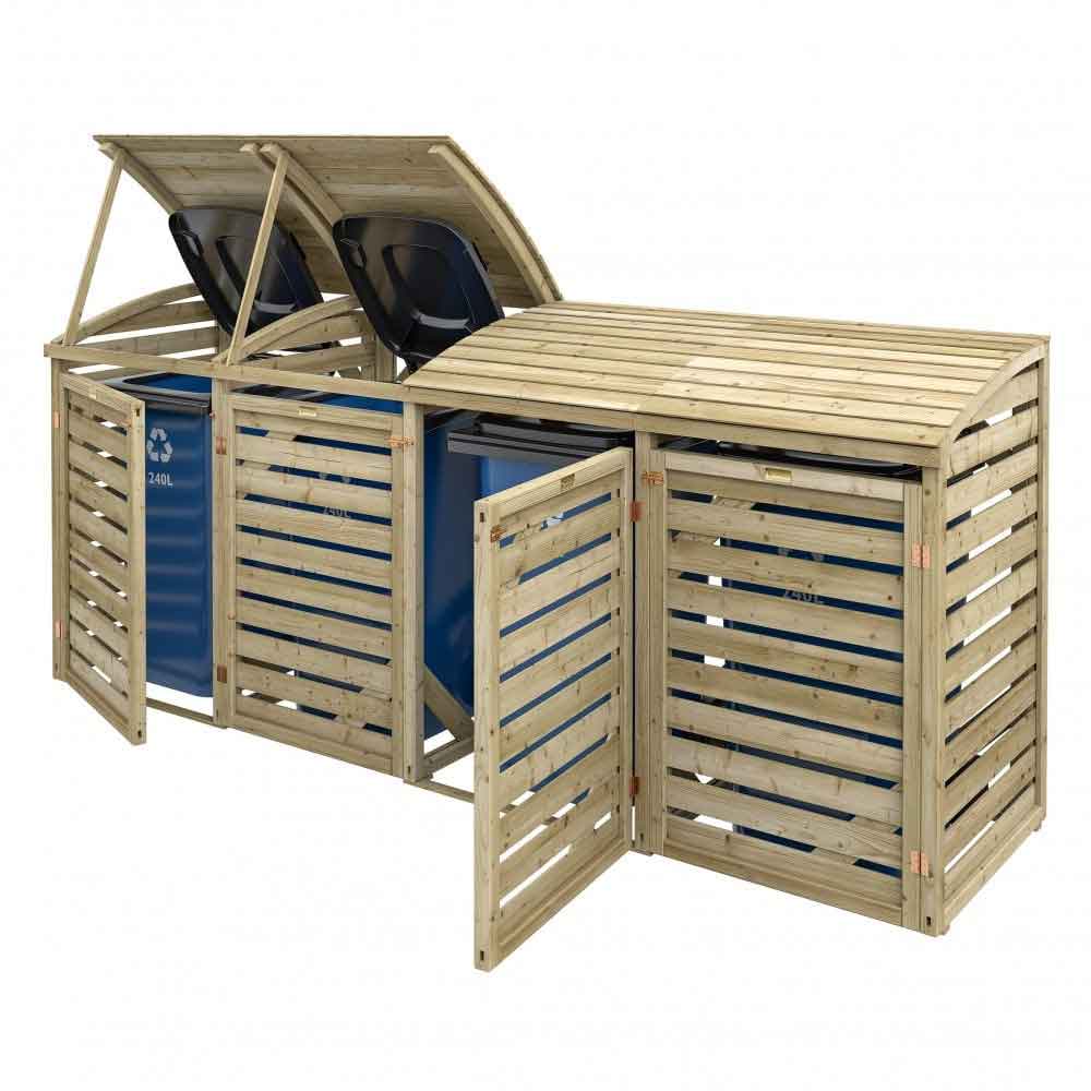 Sandiacre Outdoor Wooden Quadruple Bin Storage Cabinet in Natural