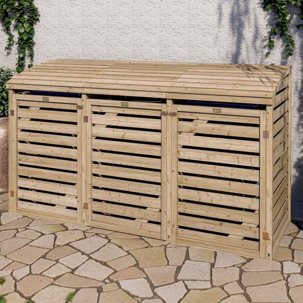 Sandiacre Outdoor Wooden Single Bin Storage Cabinet with Double Box Store in Natural
