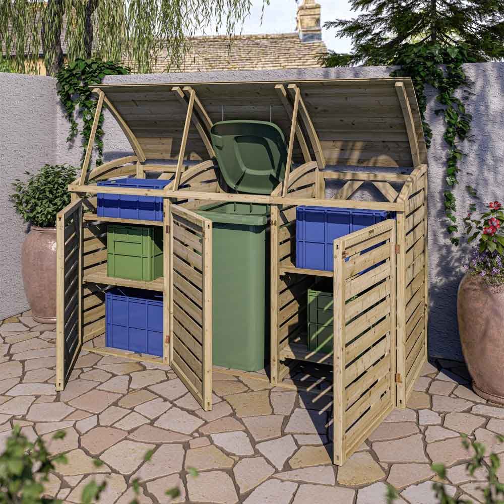 Sandiacre Outdoor Wooden Single Bin Storage Cabinet with Double Box Store in Natural