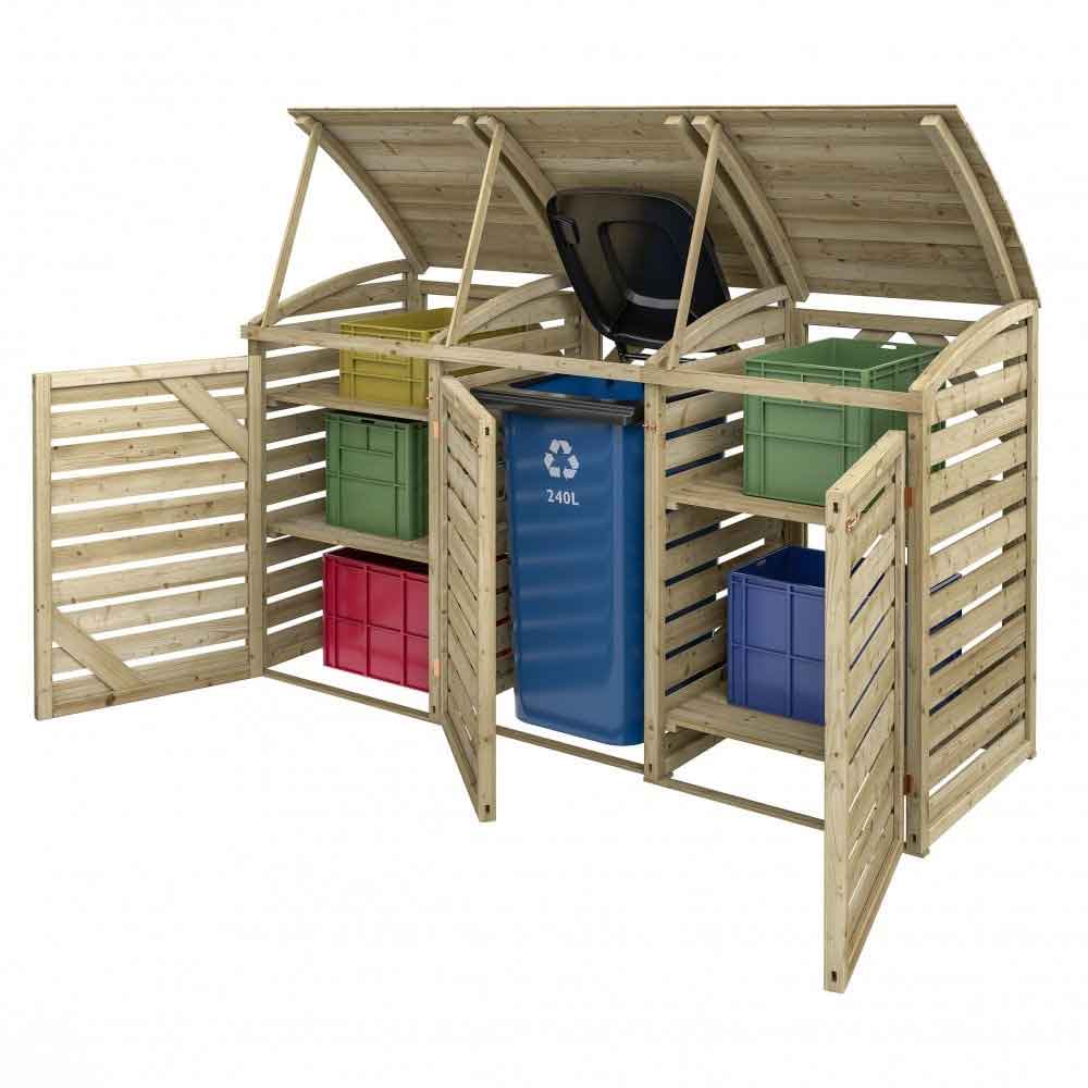 Sandiacre Outdoor Wooden Single Bin Storage Cabinet with Double Box Store in Natural