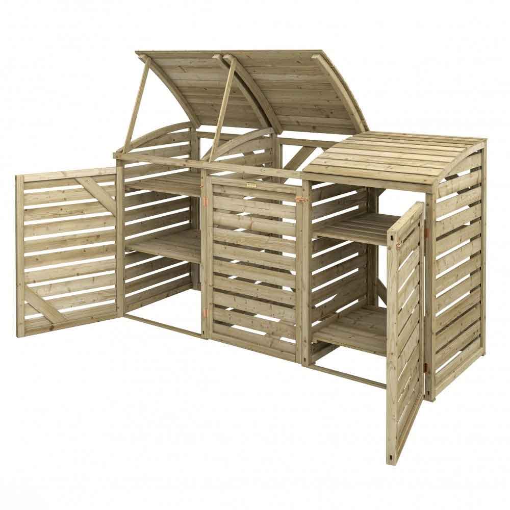 Sandiacre Outdoor Wooden Single Bin Storage Cabinet with Double Box Store in Natural