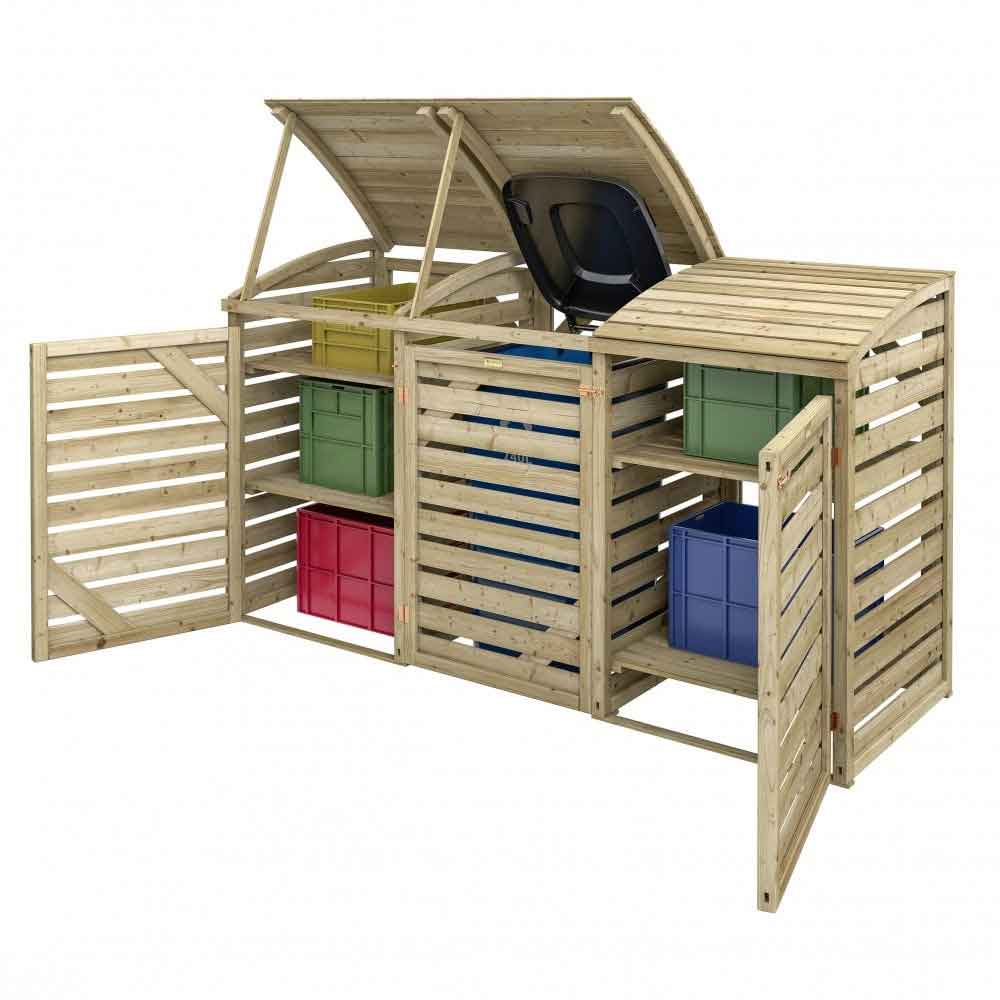 Sandiacre Outdoor Wooden Single Bin Storage Cabinet with Double Box Store in Natural
