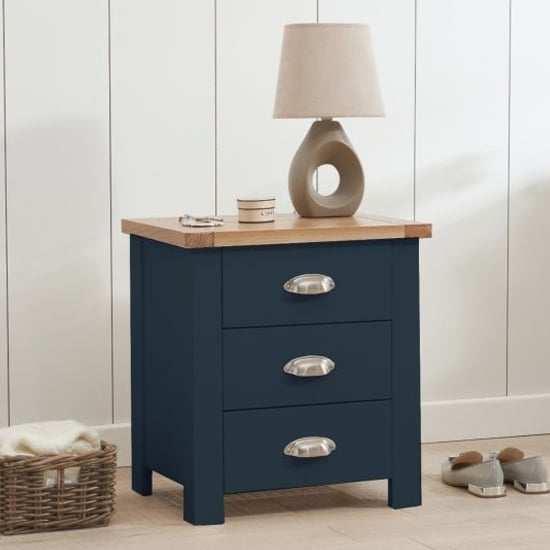 Sandringhia 3 Drawers Bedside Cabinet In Oak And Blue_1