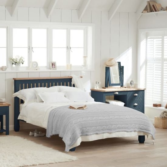 Sandra Wooden Double Bed In Oak And Blue_1