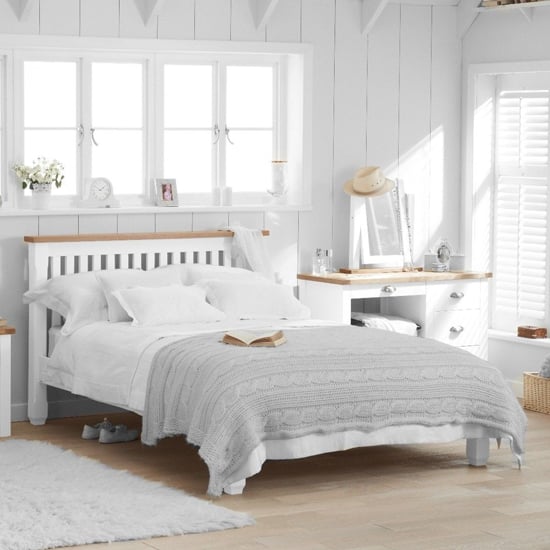 Sandra Wooden Double Bed In Oak And White