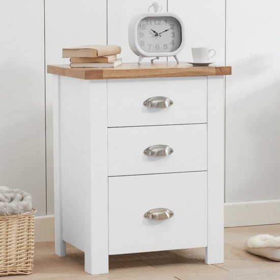 Sandringhia Tall 3 Drawers Bedside Cabinet In Oak And White