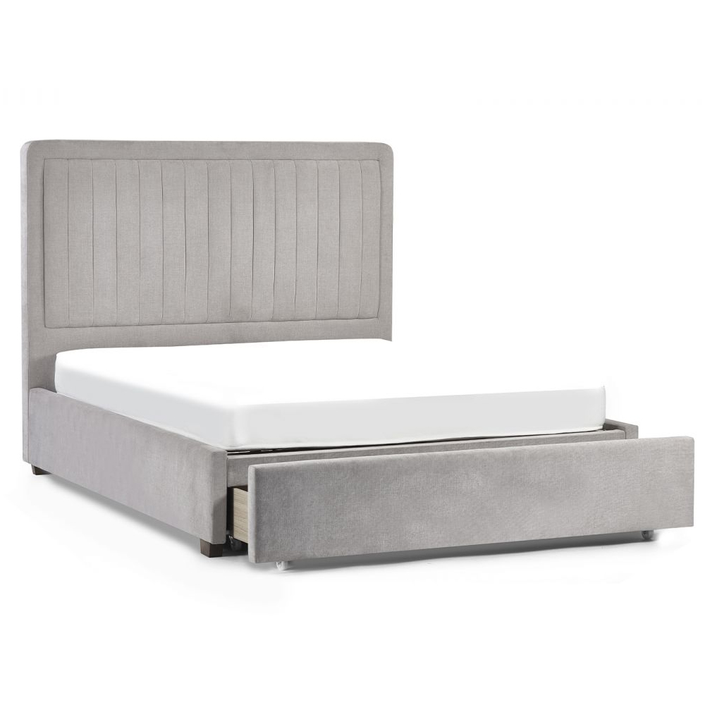 Sandy Fabric King Size Bed With 1 Drawer In Grey