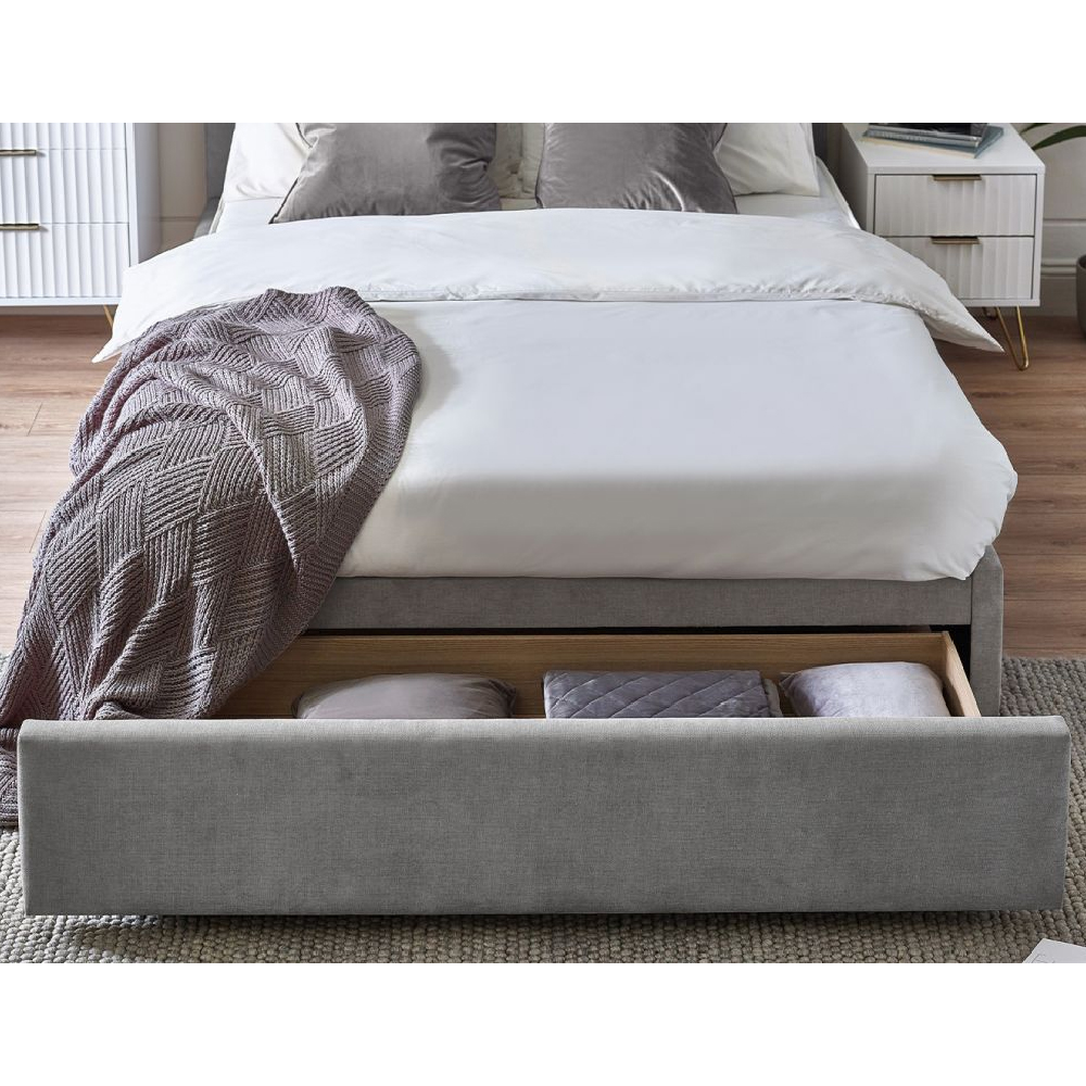 Sandy Fabric King Size Bed With 1 Drawer In Grey
