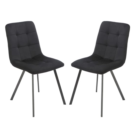 Sandy Squared Black Velvet Dining Chairs In Pair