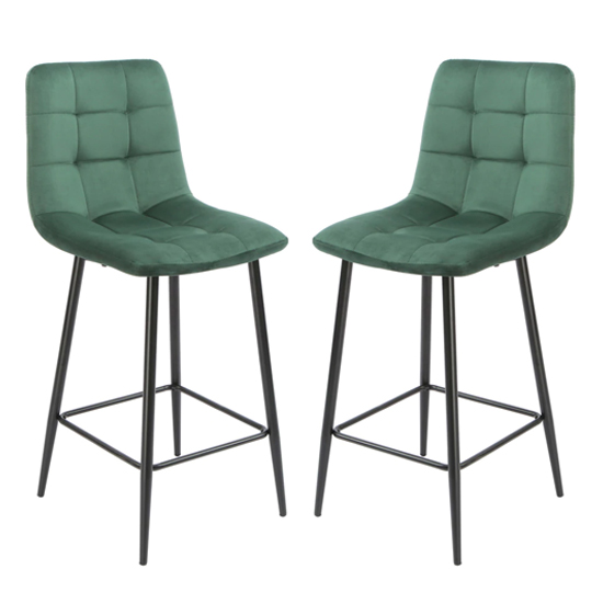 Read more about Sandy squared green velvet bar chairs in pair