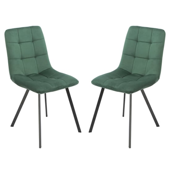 Read more about Sandy squared green velvet dining chairs in pair