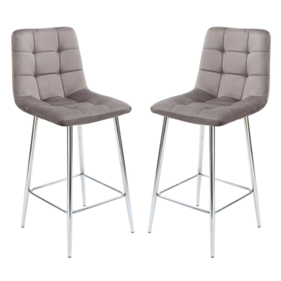 Sandy Squared Grey Velvet Bar Chairs In Pair Furniture in Fashion