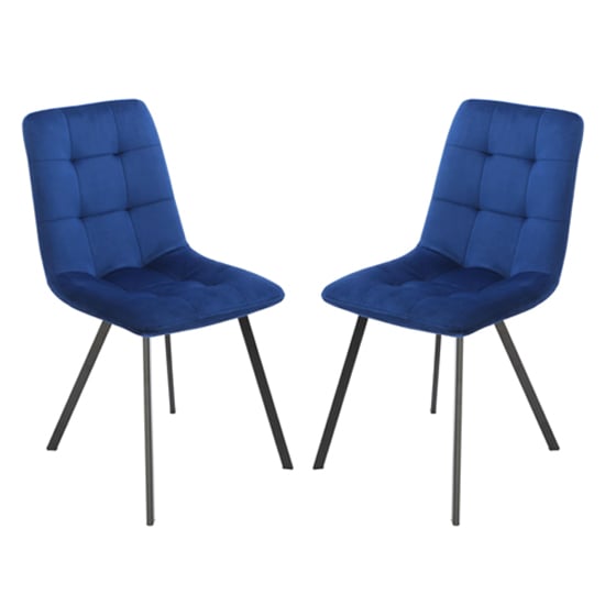 Read more about Sandy squared navy blue velvet dining chairs in pair