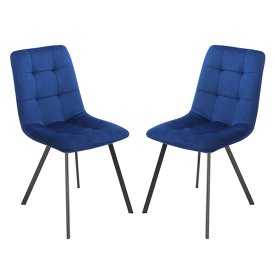 Sandy Squared Navy Blue Velvet Dining Chairs In Pair Furniture in Fashion