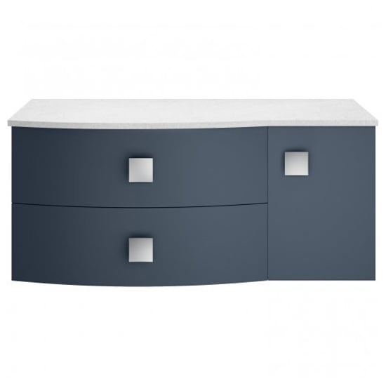 Photo of Sane 100cm left handed wall vanity with white worktop in blue