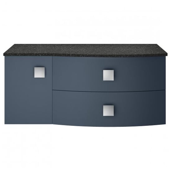 Read more about Sane 100cm right handed wall vanity with black worktop in blue