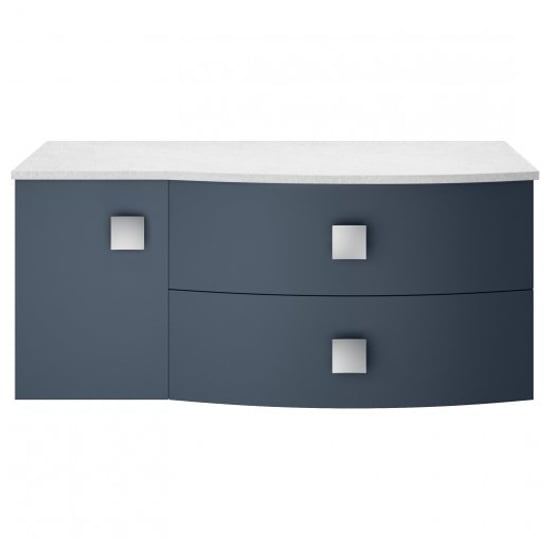 Photo of Sane 100cm right handed wall vanity with white worktop in blue