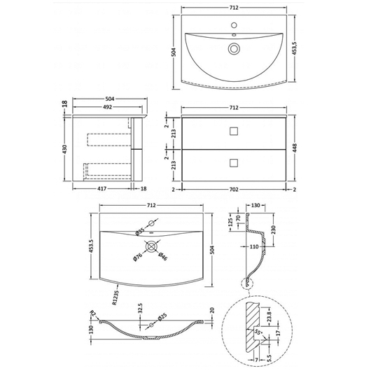 Sane 70cm Wall Hung Vanity Unit With Basin In Dove Grey_2