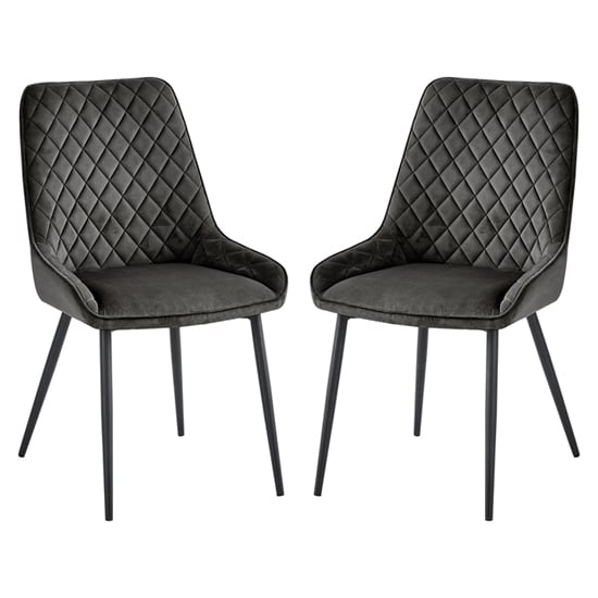 Product photograph of Sanford Grey Velvet Dining Chairs With Black Legs In Pair from Furniture in Fashion