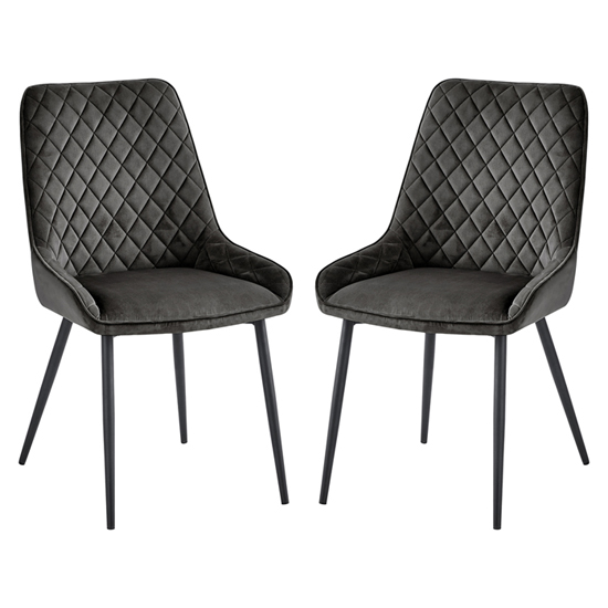 Product photograph of Sanford Grey Velvet Dining Chairs With Black Legs In Pair from Furniture in Fashion