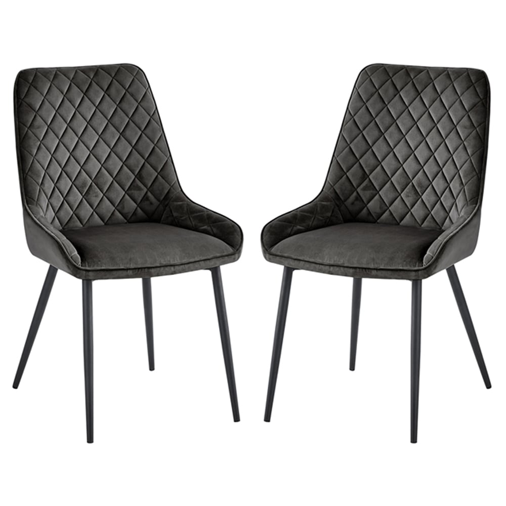 Sanford Gun Metal Grey Velvet Dining Chairs In Pair