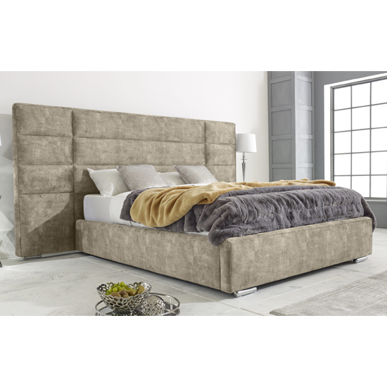 Product photograph of Sanford Marble Effect Fabric Double Bed In Oatmeal from Furniture in Fashion