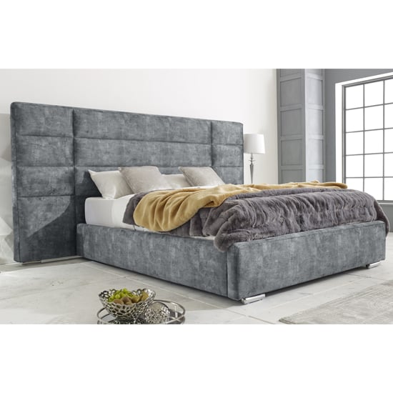Sanford Marble Effect Fabric Double Bed In Silver