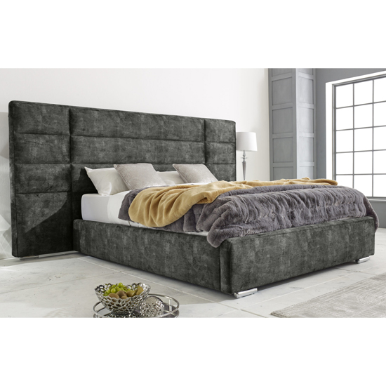 Sanford Marble Effect Fabric Double Bed In Steel Furniture in Fashion
